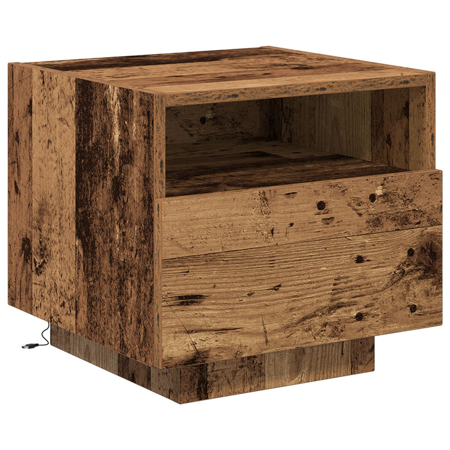 Nachtkastjes Met Led-Lampen 2 Stuks Oude Hout 40X39X37 Cm Oud hout