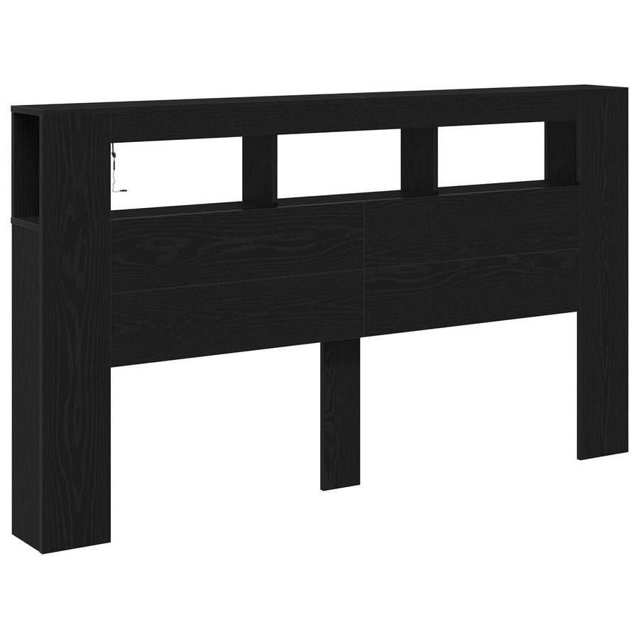 Opberghoofdbord Met Led-Verlichting Zwart Eiken 180X18,5X103,5 Cm