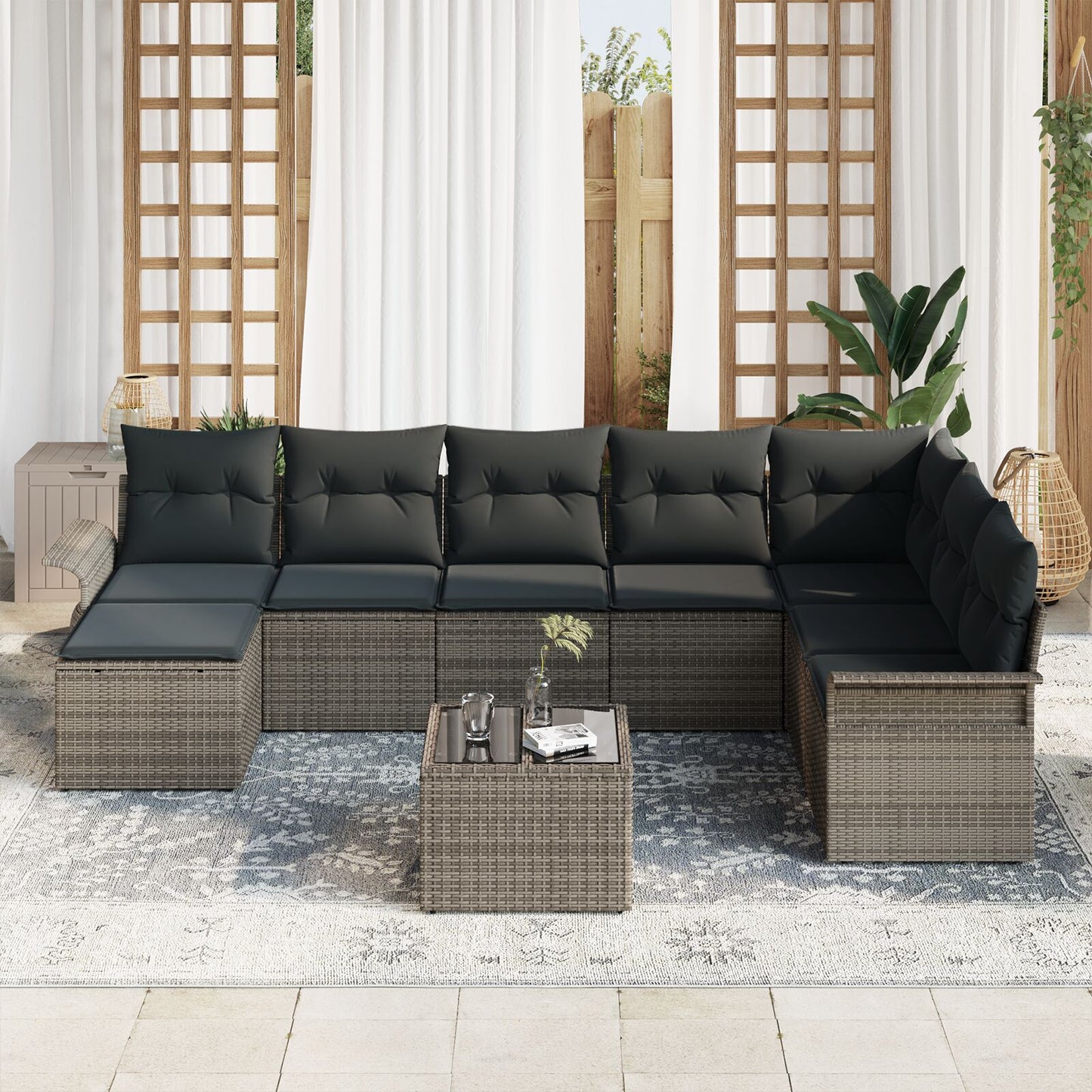 8-Delige Tuinsofa Set Met Kussens Grijze Poly Rattan