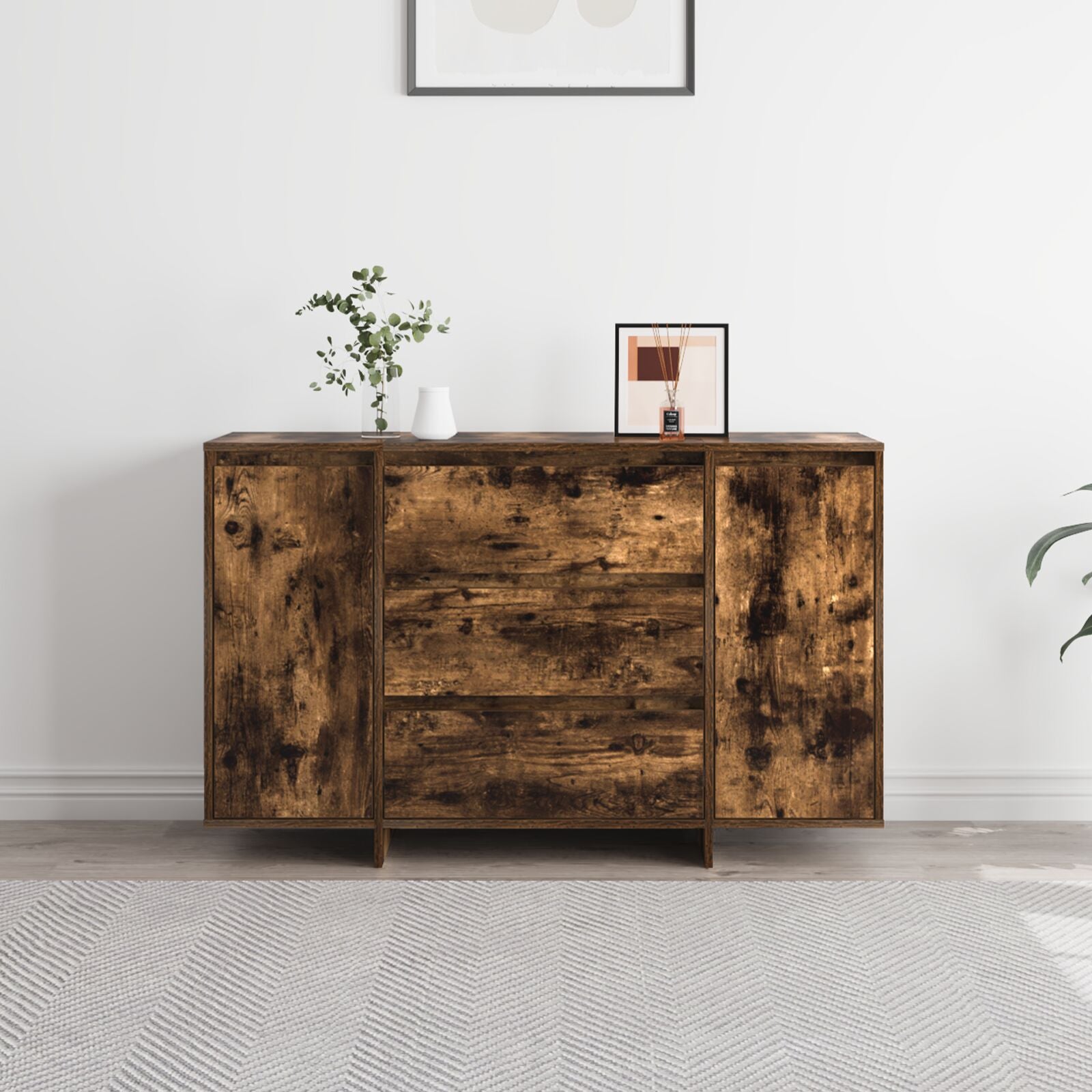 Dressoir Gerookte Eik Massief Hout Dressoir Rechthoekig