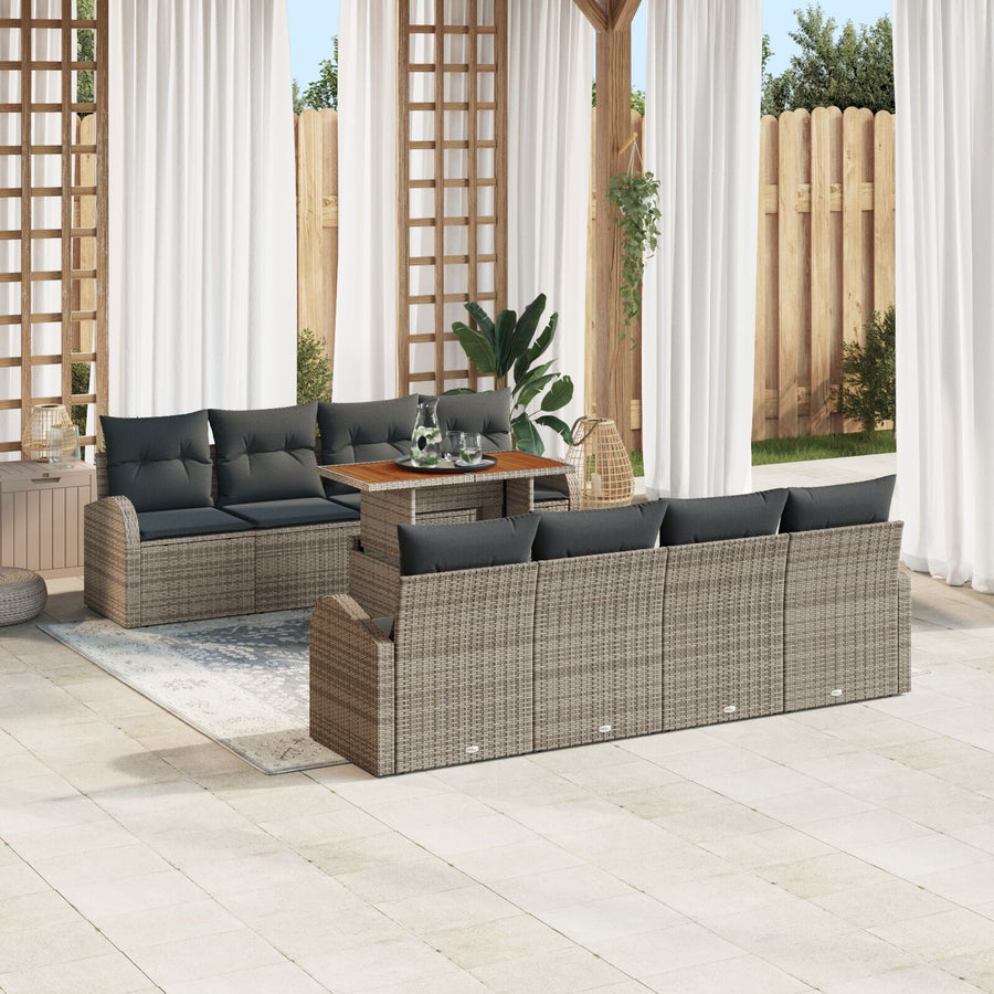 Tuinbank Set Set Van 7 Beige, Grijs, Bruin Rattan, Polyester, Staal