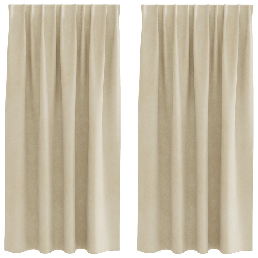 Zwarte Gordijnen Met Topband 2 Stuks Fluweel Crème 140 x 175 cm metgestikte tape