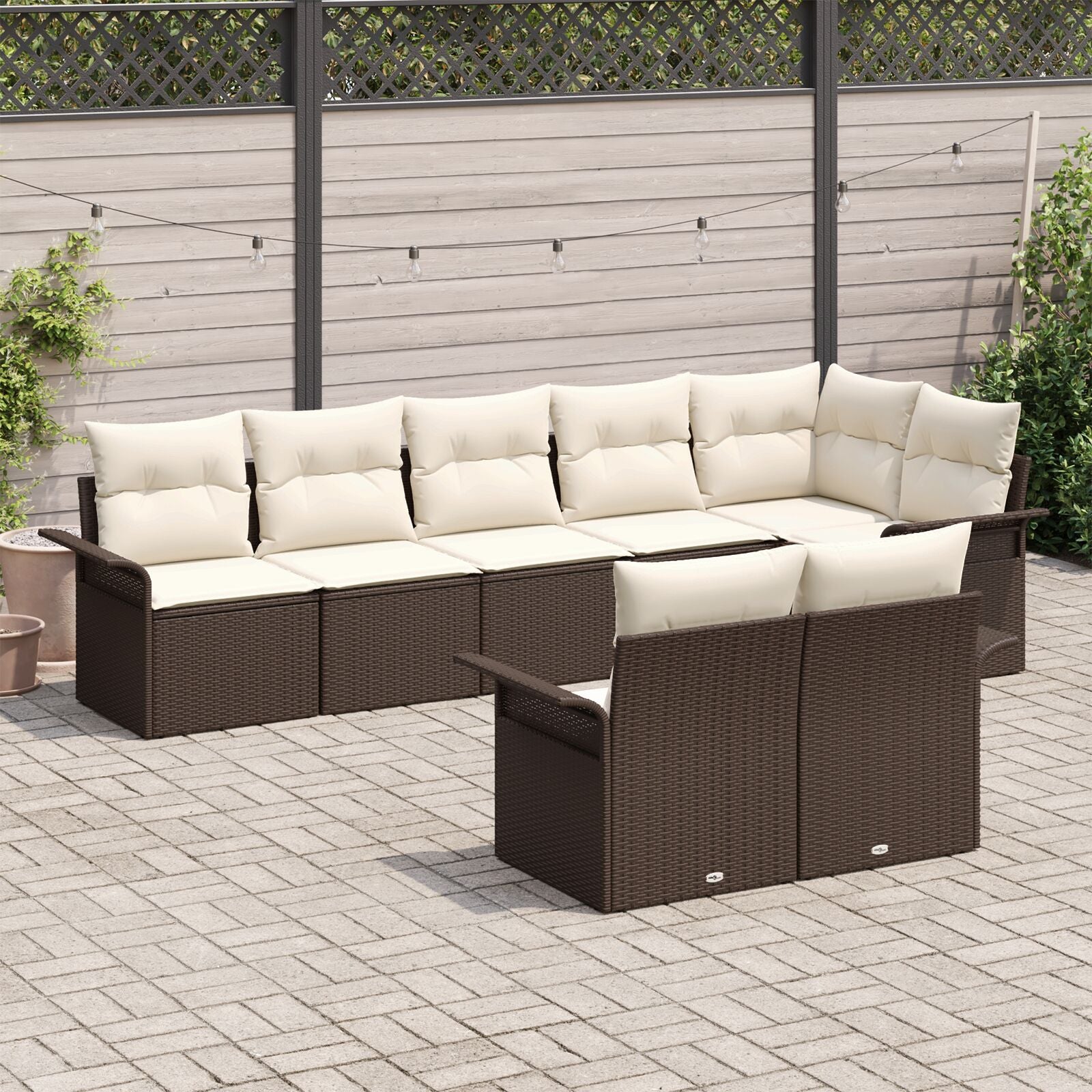 8-Delige Tuinsofa Set Met Kussens Poly Rattan Bruin en crème zonder tafel
