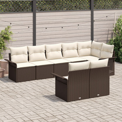 8-Delige Tuinsofa Set Met Kussens Poly Rattan Bruin en crème zonder tafel