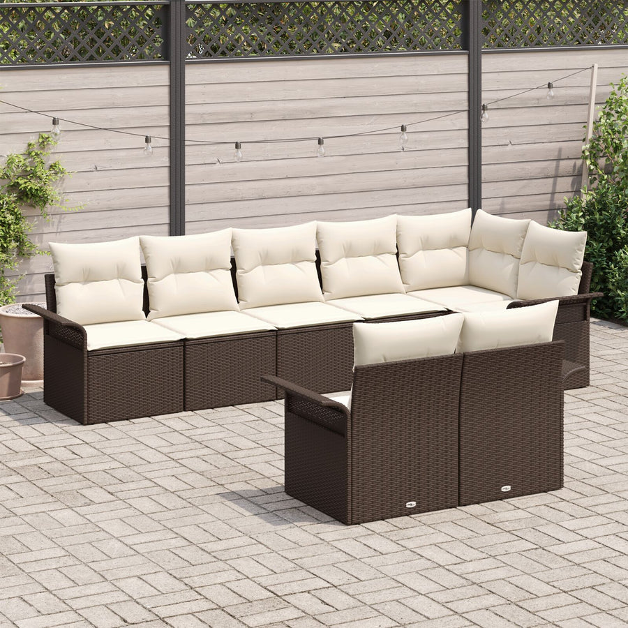 8-Delige Tuinsofa Set Met Kussens Poly Rattan Bruin en crème zonder tafel
