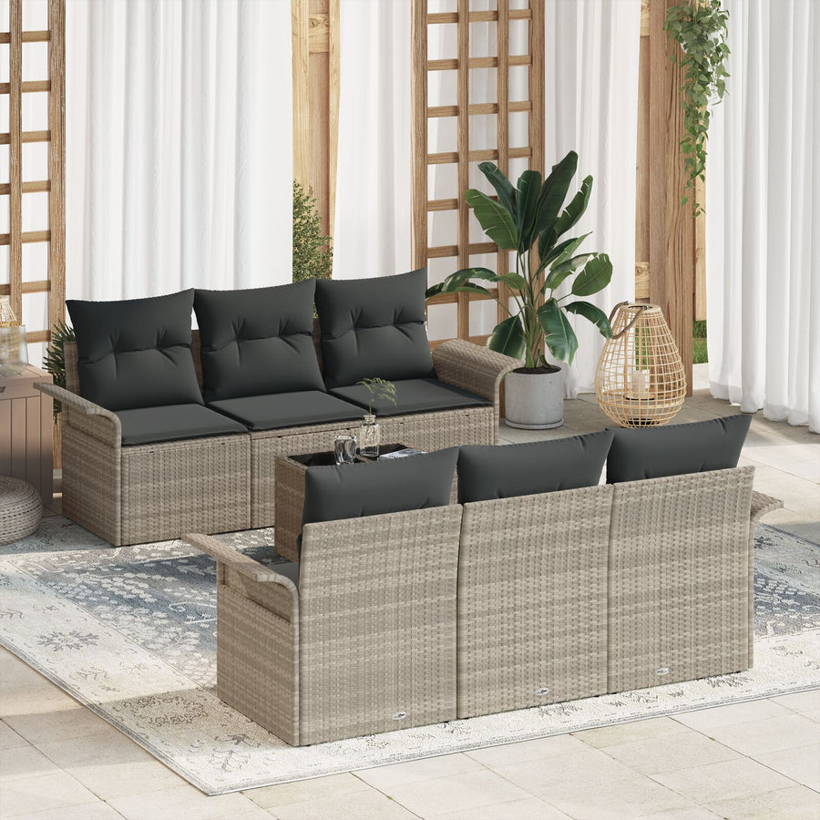 7-Delige Tuin Sofa Set Met Kussens Lichtgrijs Poly Rattan