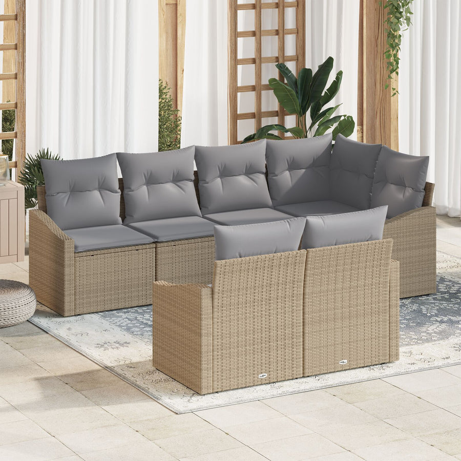 7-Delige Tuin Sofa Set Met Kussens Beige Poly Rattan