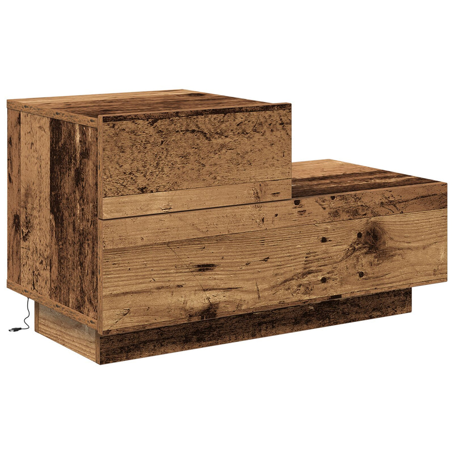 Nachtkastje Met Led-Verlichting 100X36X49 Cm Oude Hout