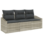 Loungebank set poly rattan 3-delig lichtgrijs