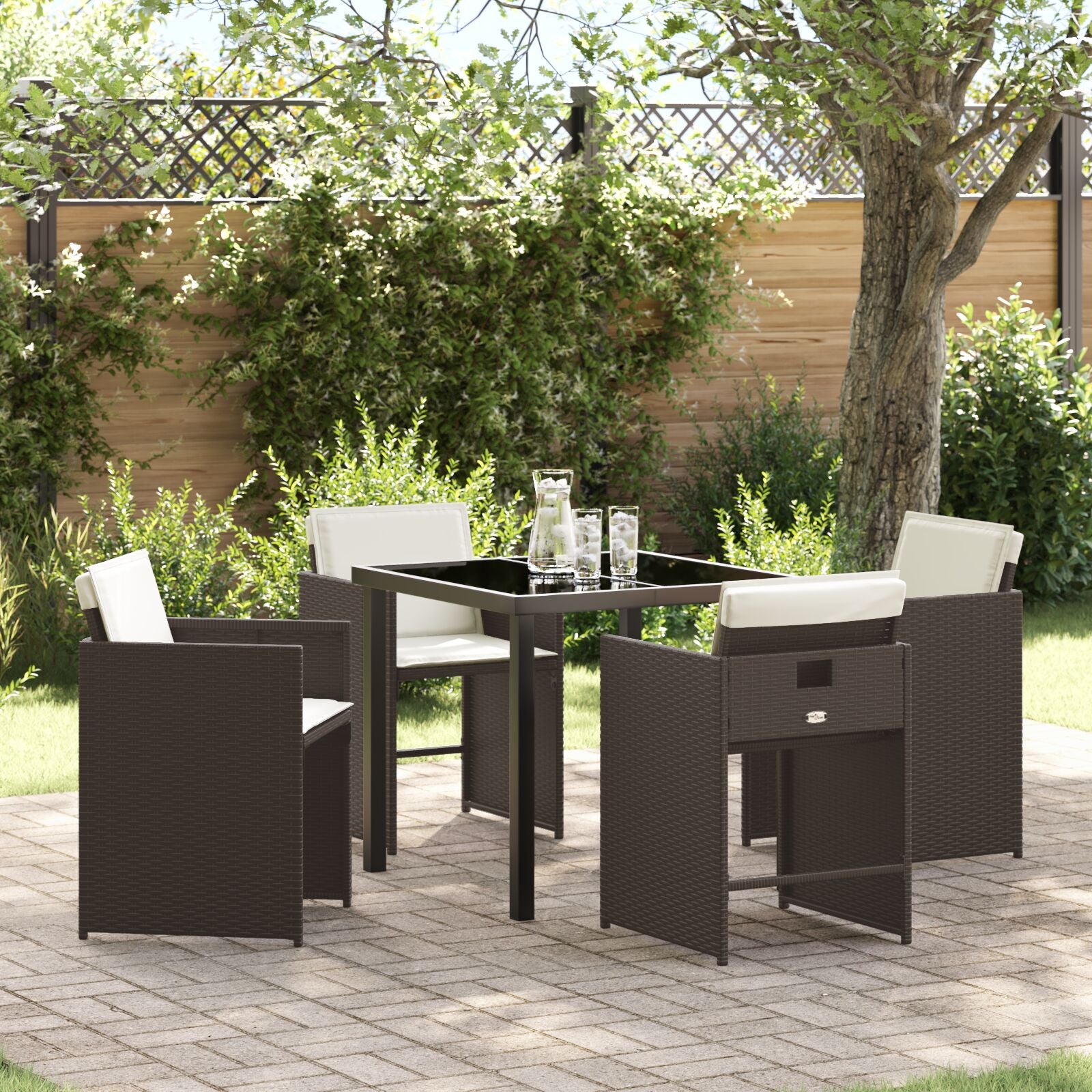 5-Delige Tuin Dining Set Met Kussens Bruin Poly Rattan