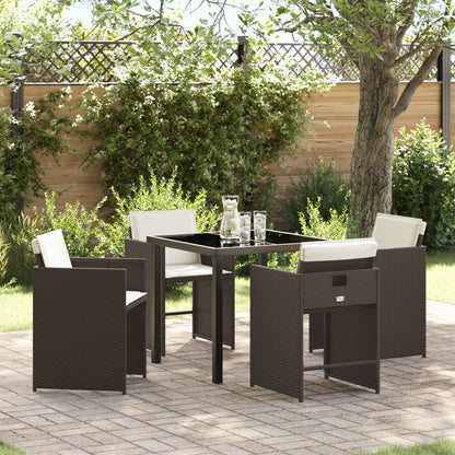 5-Delige Tuin Dining Set Met Kussens Bruin Poly Rattan