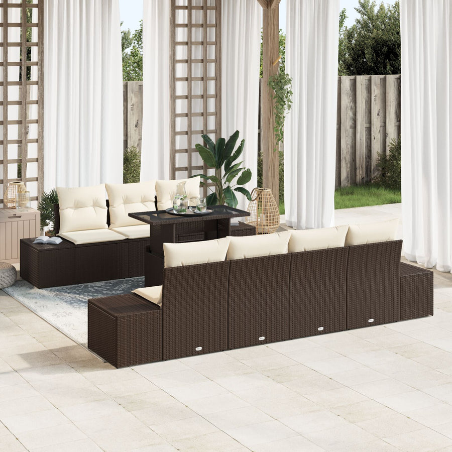 8 Persoons Tuin Sofa Set Met Kussens Bruin Poly Rattan