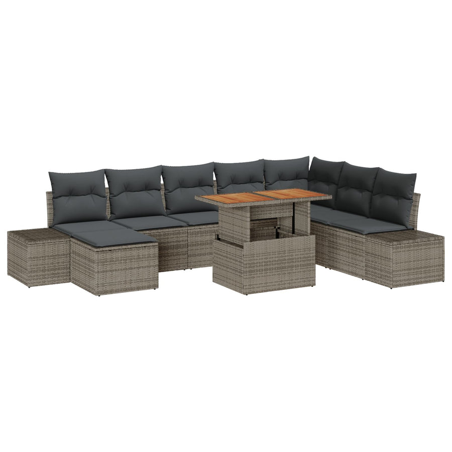 9-Delige Tuin Sofa Set Met Kussens Grijs Poly Rattan