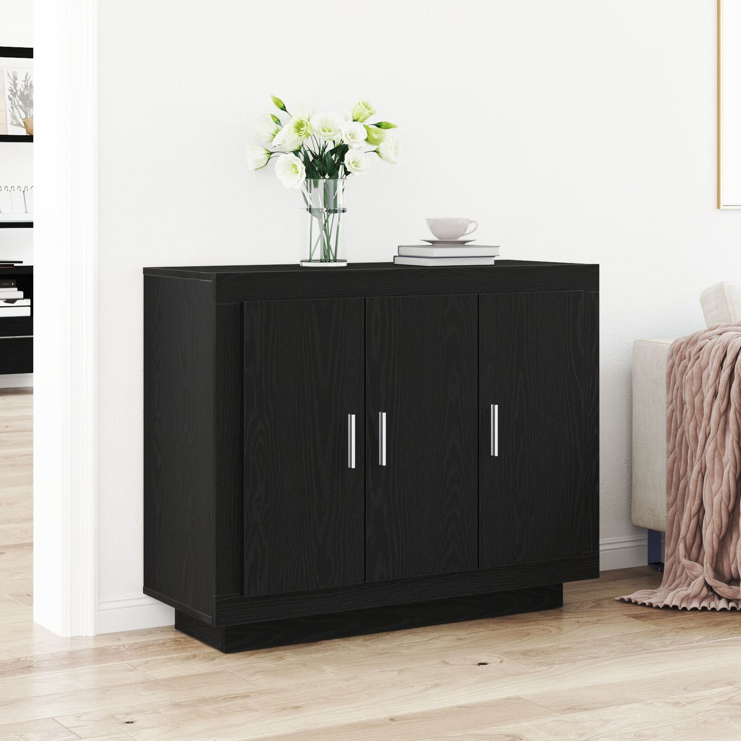 Sideboard 92X35X75 Cm Engineered Wood Zwart eiken