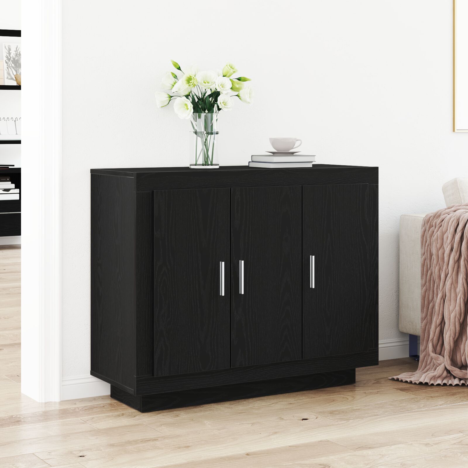 Sideboard 92X35X75 Cm Engineered Wood Zwart eiken