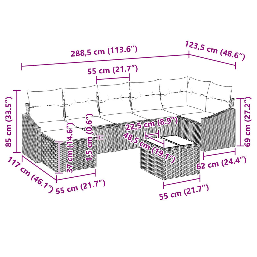 8-Delige Tuin Sofa Set Met Kussens Beige Poly Rattan