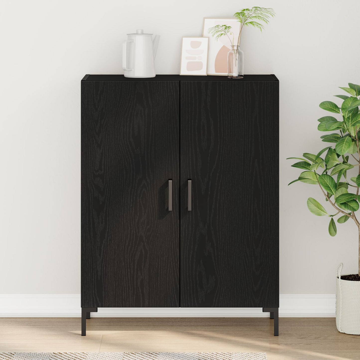 Dressoir Zwart Eiken 69,5X34X90 Cm Geprefabriceerd Hout