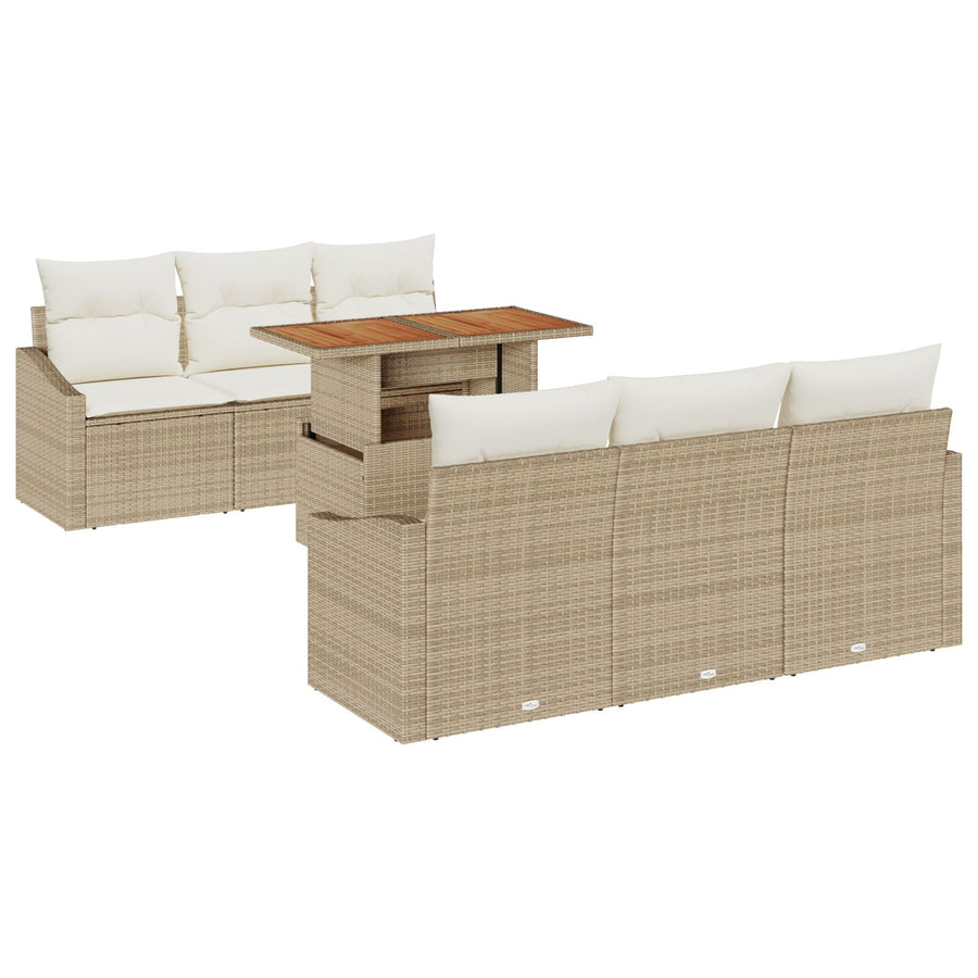 7-Delig Tuin Eetset Met Kussens Beige Poly Rattan Acacia