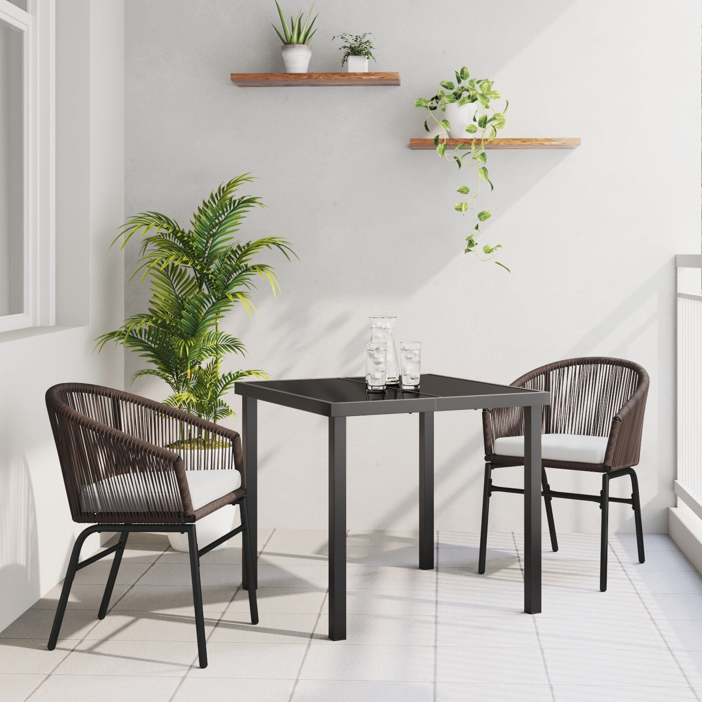 3-Delige Tuin Eetset Bruin Poly Rattan