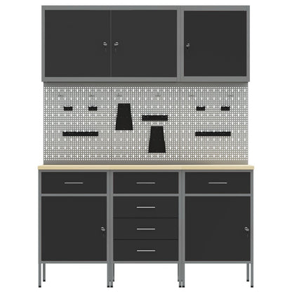 8-Delige Werkcabinet En Pegboard Set Mdf En Metaal 3x (84/84/85 cm) Zwart 3x kast + 3x pegboard + 2x gereedschap kast
