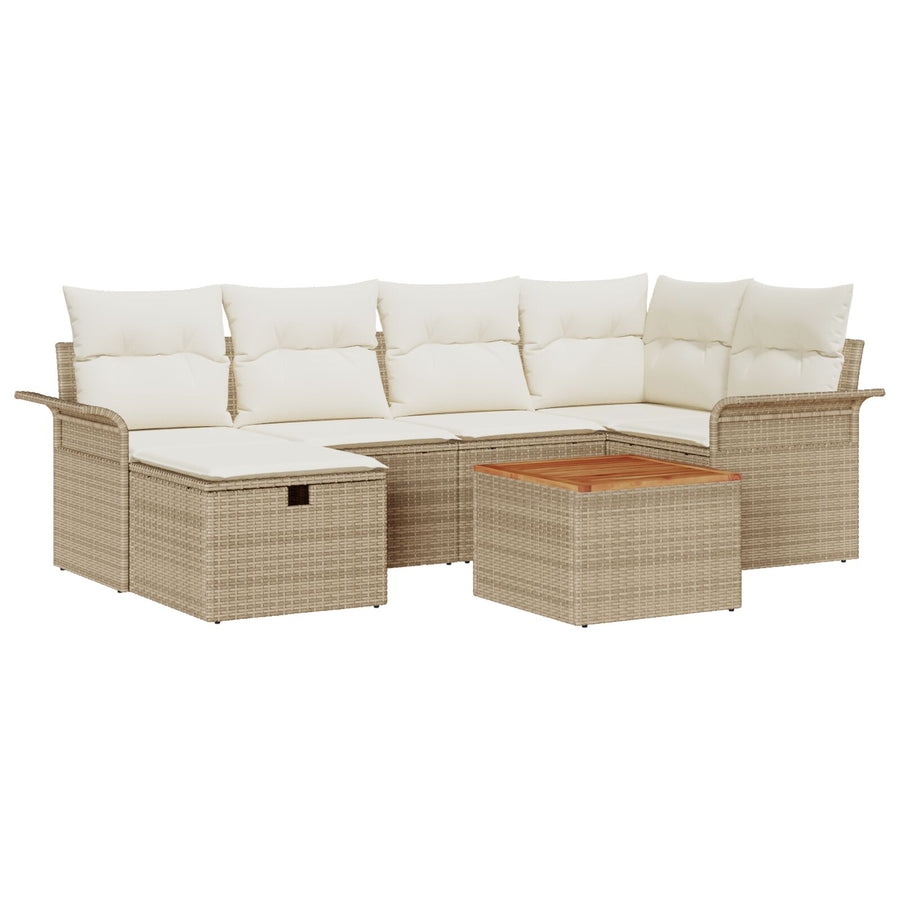 7-Delige Tuinsalonset Met Kussens Beige Poly Rattan