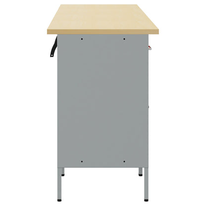 4-Delige Werkcabinet En Tafel Set Rood Gespoten Hout En Staal