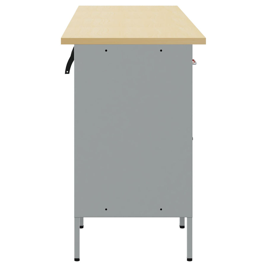 4-Delige Werkcabinet En Tafel Set Rood Gespoten Hout En Staal