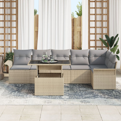 7-Delige Tuin Sofa Set Met Kussens Beige Poly Rattan