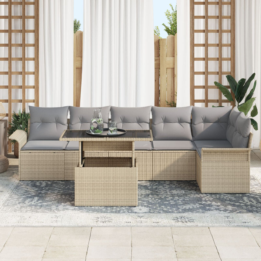7-Delige Tuin Sofa Set Met Kussens Beige Poly Rattan