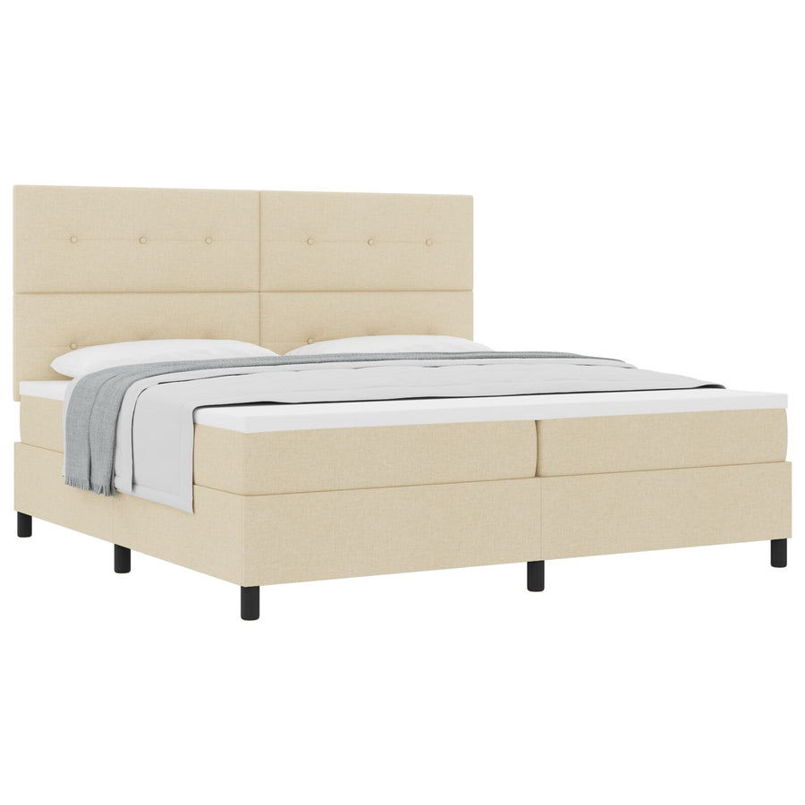 Boxspring Bed Met Matras Stof Crème 200 x 200 cm Knopen gestoffeerd