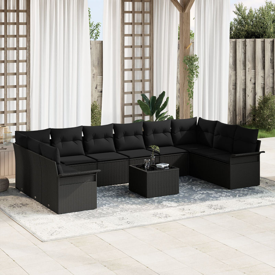 11-Delige Tuinbankset Met Kussens Beige Poly Rattan