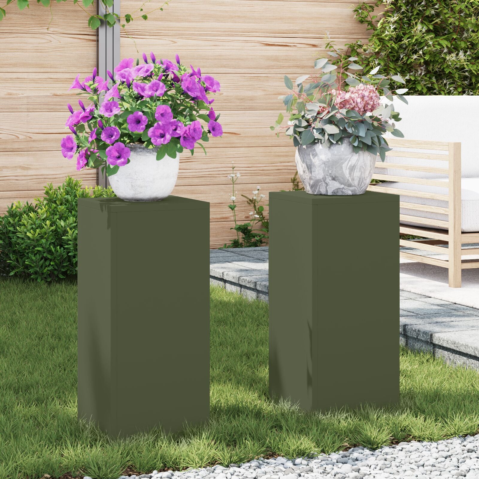 Buiten Plantenstandaarden Pillar 2 Stuks 24X24X55 Cm Staal Olijfgroen 2x (55 cm)