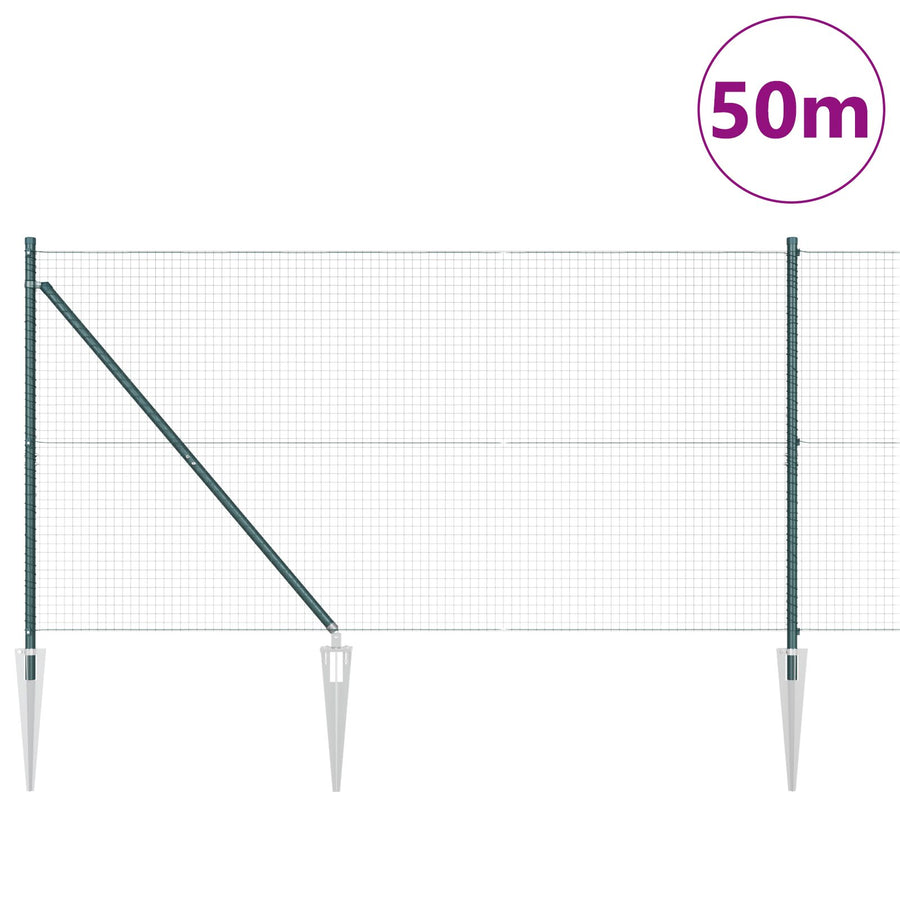 Gelaste Draadhek Met 13 Spike Palen Groen 1.4X50 M Staal Gegalvaniseerd Staal