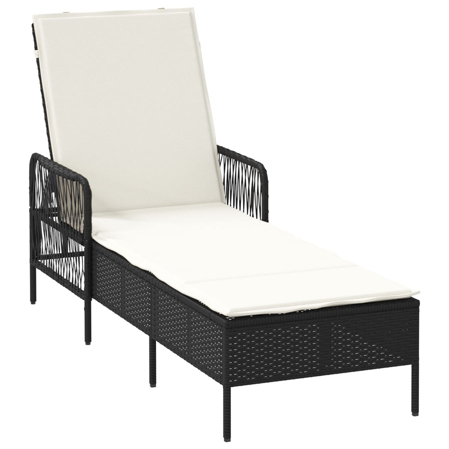 Zonnebank Set Set Van 3 Zwart En Crème Wit Pe Rattan, Metaal