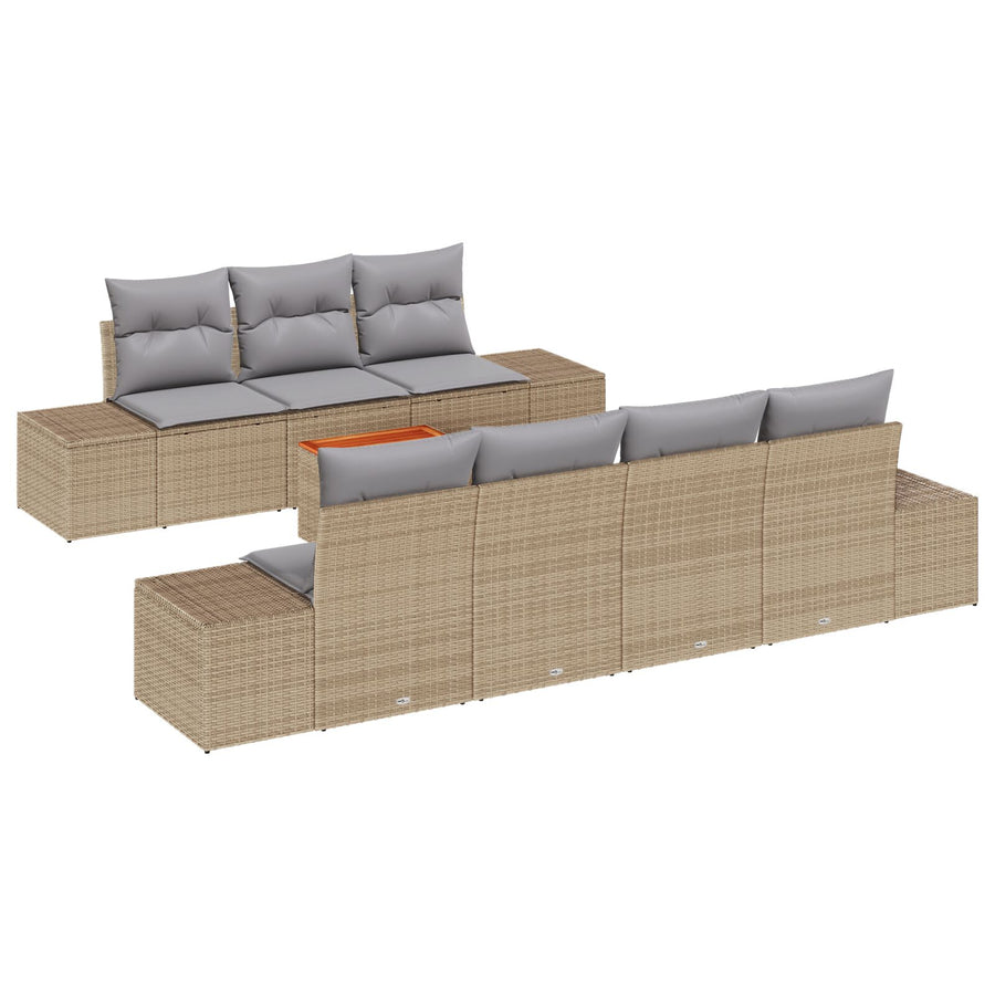 8-Delige Tuin Sofaset Met Kussens Beige Poly Rattan Acacia
