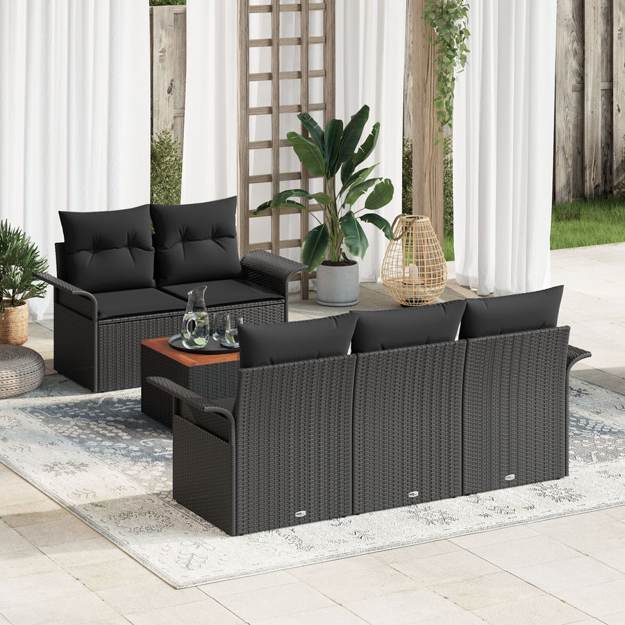 6-Delige Tuin Sofa Set Met Kussens Zwart Poly Rattan Acacia