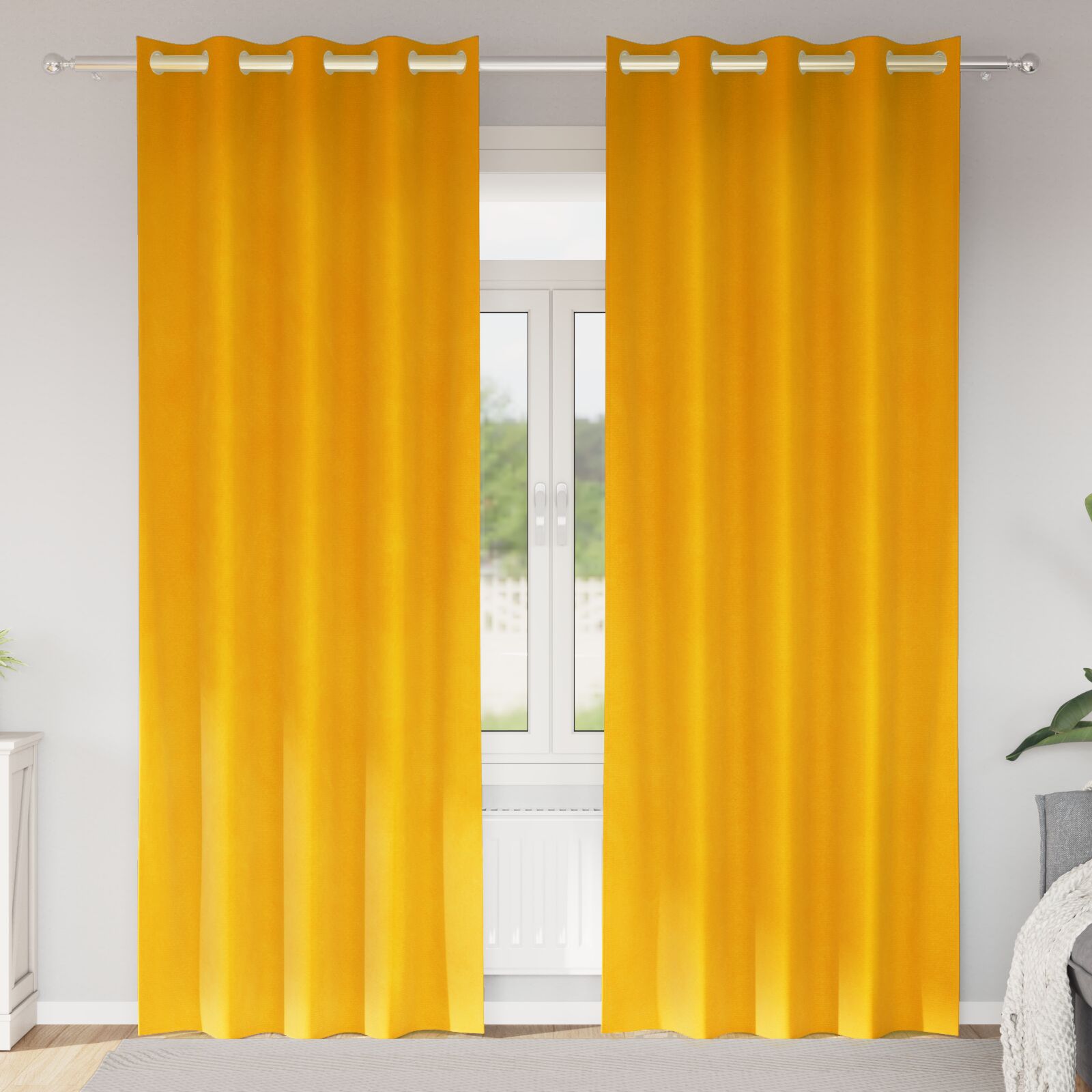 Verduisteringsgordijnen 2 Stuks Velvet Mosterdgeel 140 x 225 cm met oogjes