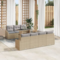 Tuin loungeset 7 personen poly rattan beige grijs