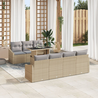 8 Stuk Tuin Sofa Set Met Kussens Beige Poly Rattan