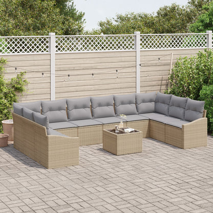 11-Delige Tuinsofa Set Met Kussens Zwart Poly Rattan
