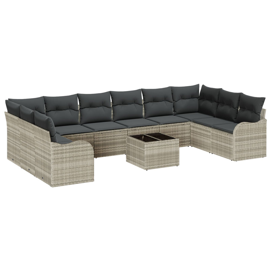 11-delige Tuin Sofa Set met Kussens Grijs Poly Rattan, vidaXL 2-zits Tuin Sofa met Kussens Lichtgrijs Poly Rattan