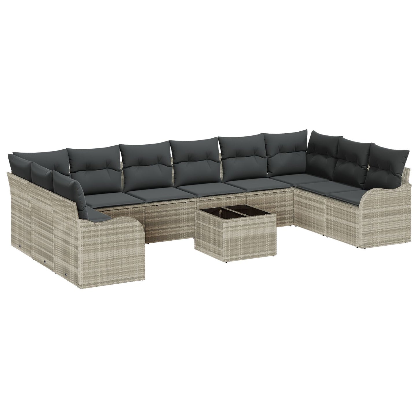 11-delige Tuin Sofa Set met Kussens Grijs Poly Rattan, vidaXL 2-zits Tuin Sofa met Kussens Lichtgrijs Poly Rattan