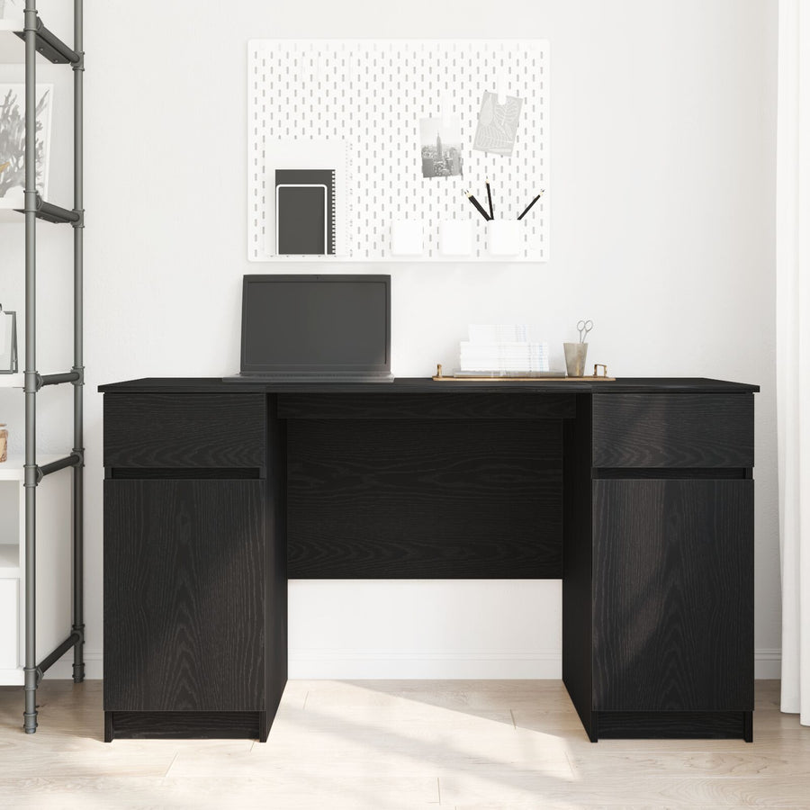 Bureau Zwart Eiken 140X49X76 Cm Bewerkt Hout