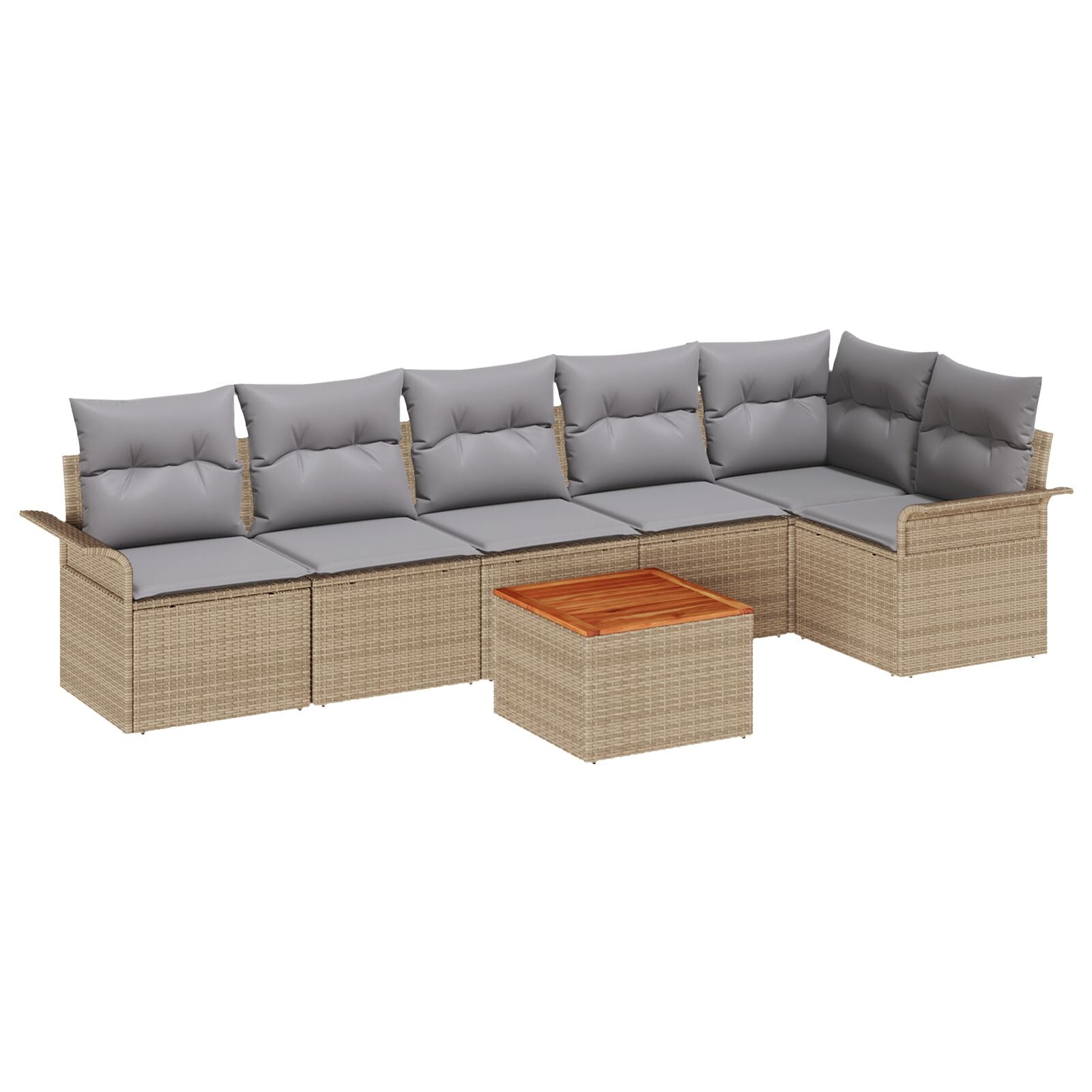 7-Delige Tuin Sofa Set Met Kussens Beige Poly Rattan Acacia