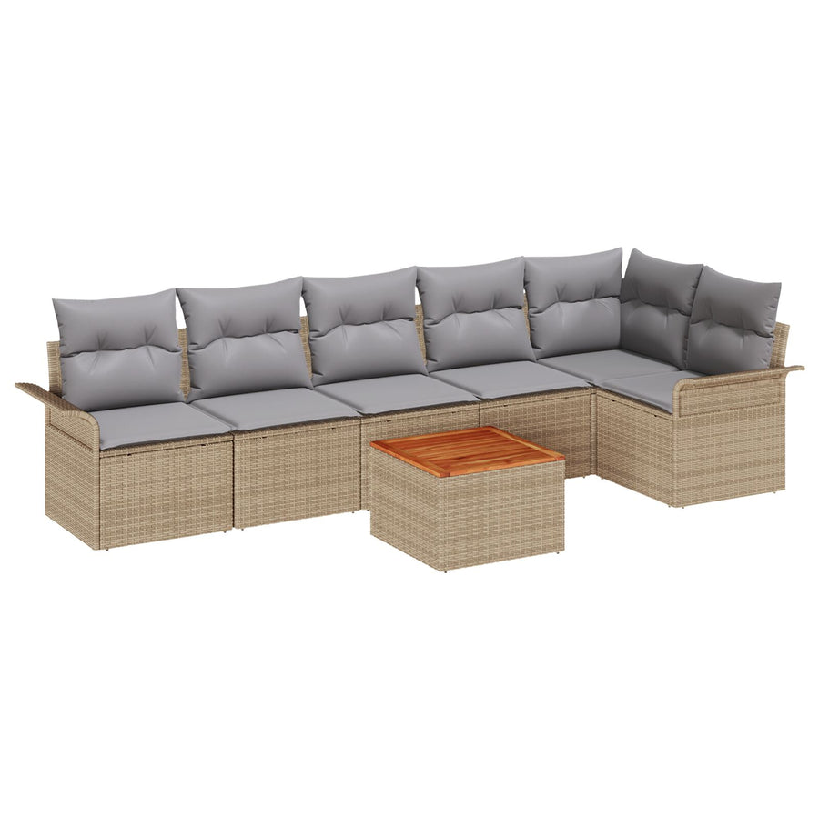 7-Delige Tuin Sofa Set Met Kussens Beige Poly Rattan Acacia