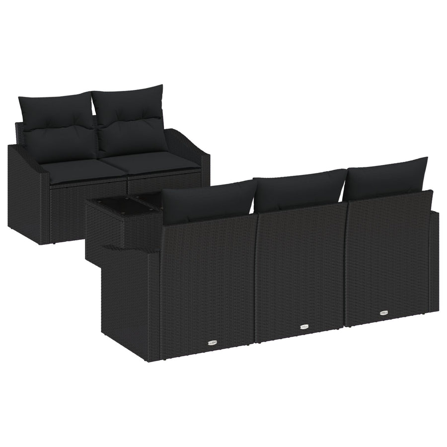6-Delige Tuin Sofa Set Met Kussens Zwarte Poly Rattan Gegalvaniseerd Staal