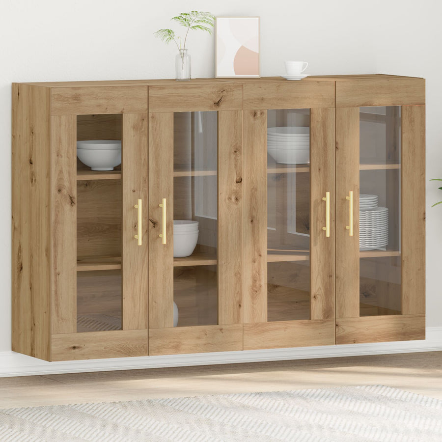 Wandkast Set Van 2 Artisan Eiken Bewerkt Hout 139 X 34 X 90 Cm