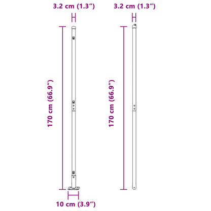 Hekpalen Set Van 104 Poedergecoat Staal 3.2 X 3.2 X 88.5 Cm Grijs 170 cm 52x betonnen paal