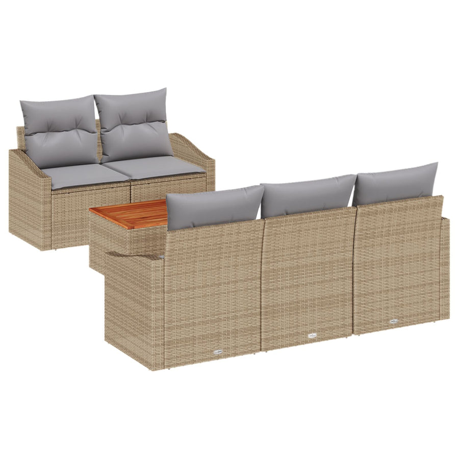 6 Delige Tuin Sofa Set Met Kussens Beige Poly Rattan Acacia