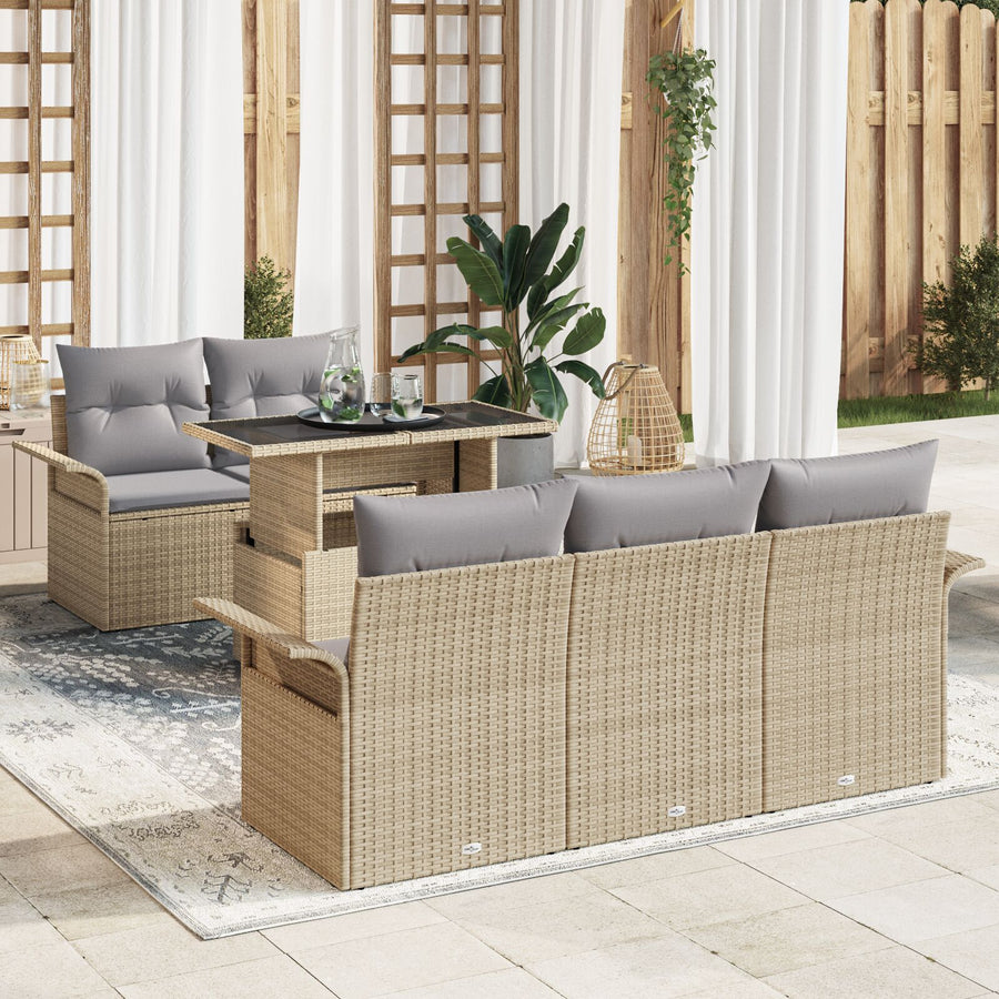6-Delige Tuin Sofa Set Met Kussens Beige Poly Rattan